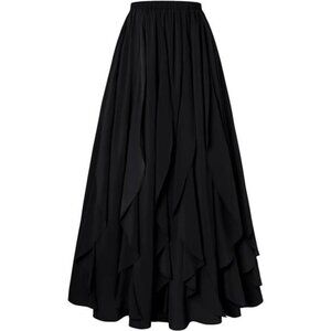 Women's Renaissance Skirt High Waist Ruffle Flowy Black